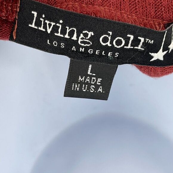 Living Doll Red Mock Neck Ribbed Knit Top L - Picture 5 of 7